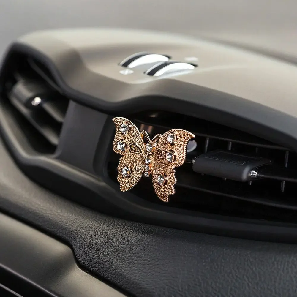 LUNNA Gold Seat Cover Combo Embellished w/ Swarovski Crystals & Golden Butterfly